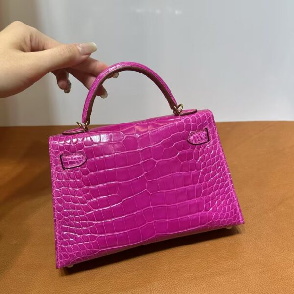 mmexport1740448902203 DDMode Mini Kelly Shiny Alligator Crocodile J5 Rose Purple Pink Gold Hardware 19cm Full Handmade Ghw