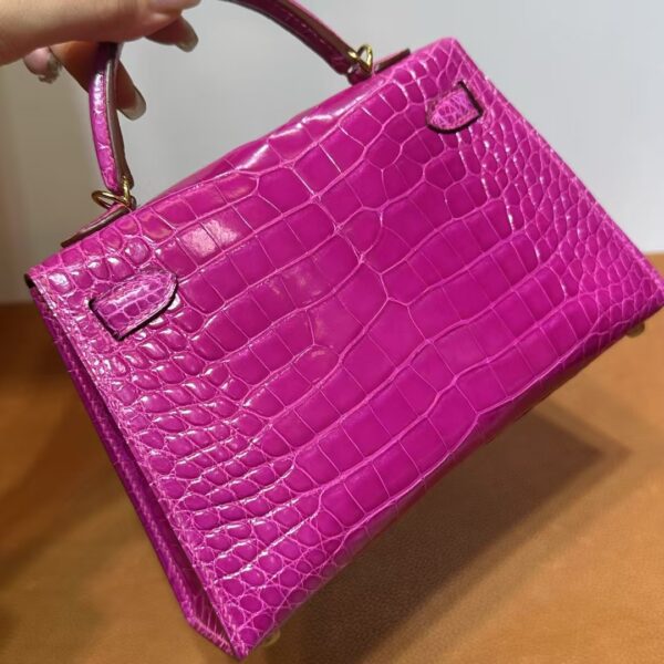 mmexport1740448904034 DDMode Mini Kelly Shiny Alligator Crocodile J5 Rose Purple Pink Gold Hardware 19cm Full Handmade Ghw