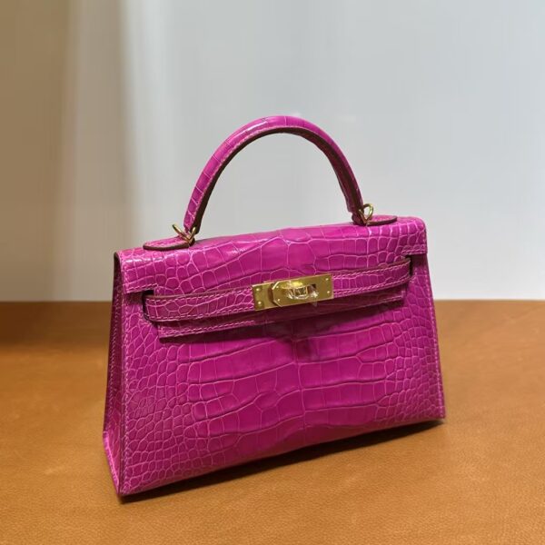 mmexport1740448907181 DDMode Mini Kelly Shiny Alligator Crocodile J5 Rose Purple Pink Gold Hardware 19cm Full Handmade Ghw