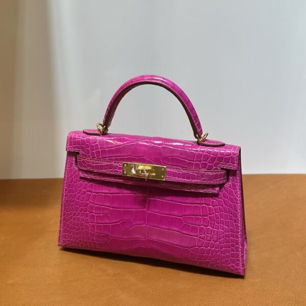 mmexport1740448908972 DDMode Mini Kelly Shiny Alligator Crocodile J5 Rose Purple Pink Gold Hardware 19cm Full Handmade Ghw