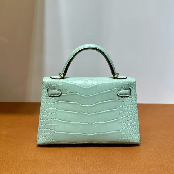 mmexport1740449066024 DDMode Mini Kelly Matte Alligator Crocodile 6u new Mint green Gold Hardware 19cm Full Handmade Ghw