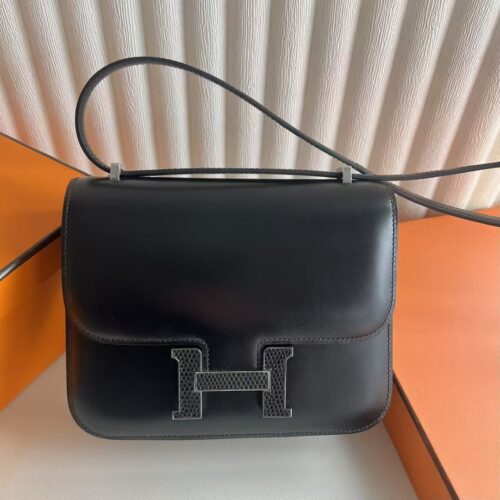 DDMode Constance Shiny Box Leather Ck89 Black Lizard Buckle Silver Hardware 18cm Full Handmade Phw