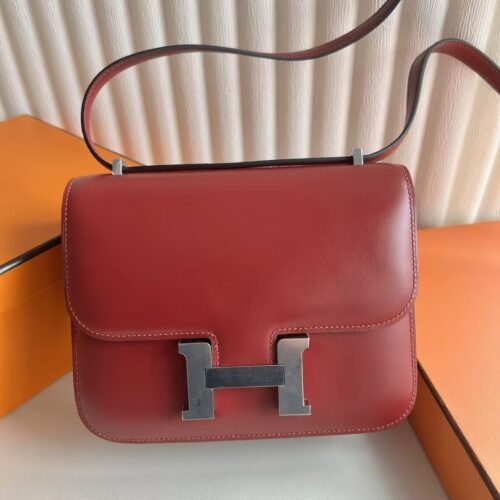 DDMode Constance Shiny Box Leather Ck55 Bordeaux red Silver Hardware 18cm Full Handmade Phw