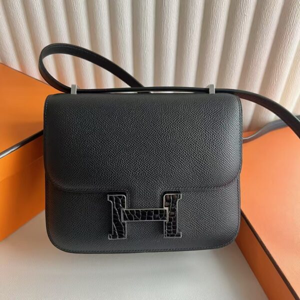 mmexport1740992293972-1 DDMode Constance Epsom Ck89 Black Lizard Buckle Silver Hardware 18cm Full Handmade Phw