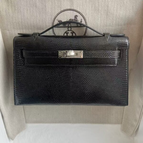 mmexport1741575017578 DDMode Mini Kelly Pochette Lizard Leather Ck89 Black Silver Hardware 22cm Full Handmade Phw