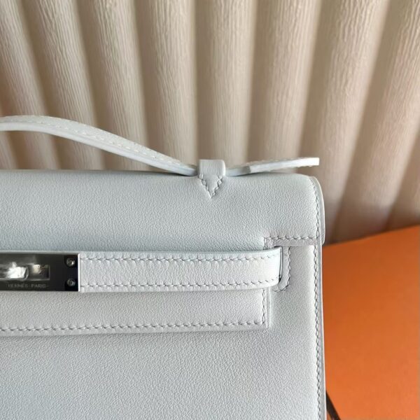 mmexport1741575071967 DDMode Mini Kelly Pochette Swift Leather 01 Pure White Silver Hardware 22cm Full Handmade Phw