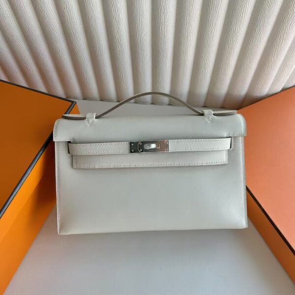 mmexport1741575320277 DDMode Mini Kelly Pochette Swift Leather Ck10 Cream White Silver Hardware 22cm Full Handmade Phw