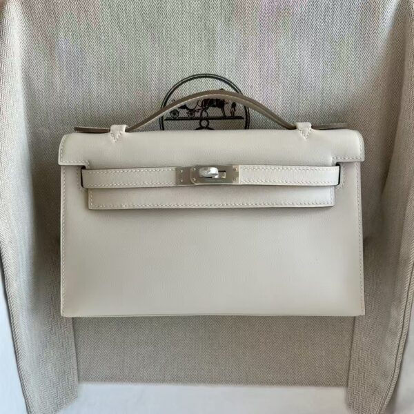 mmexport1741575332965 DDMode Mini Kelly Pochette Swift Leather Ck10 Cream White Silver Hardware 22cm Full Handmade Phw