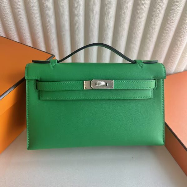mmexport1741575349078-1 DDMode Mini Kelly Pochette Swift Leather 1K bamboo green Silver Hardware 22cm Full Handmade Phw