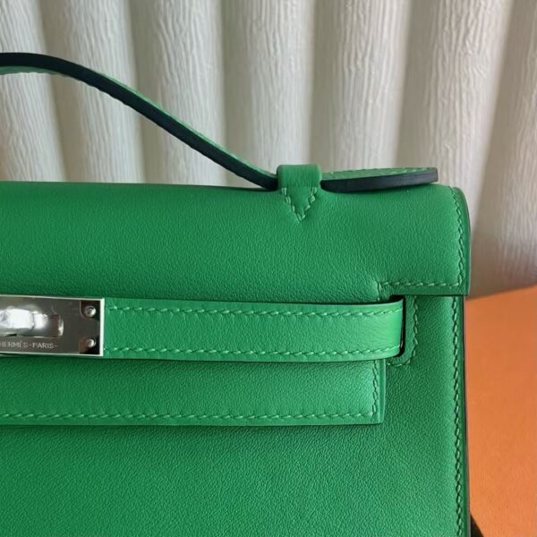 mmexport1741575351787 DDMode Mini Kelly Pochette Swift Leather 1K bamboo green Silver Hardware 22cm Full Handmade Phw