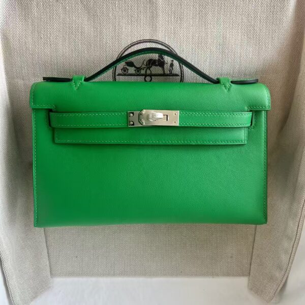 mmexport1741575362155 DDMode Mini Kelly Pochette Swift Leather 1K bamboo green Silver Hardware 22cm Full Handmade Phw